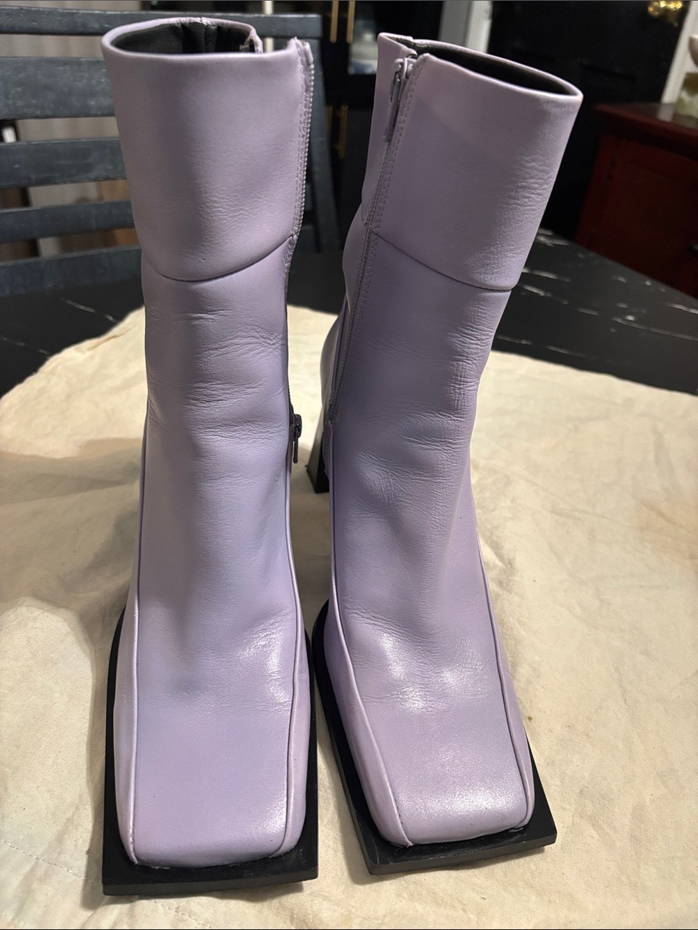 Topshop Harper leather Lavender Square-Toe Mid-Calf Heeled Boots